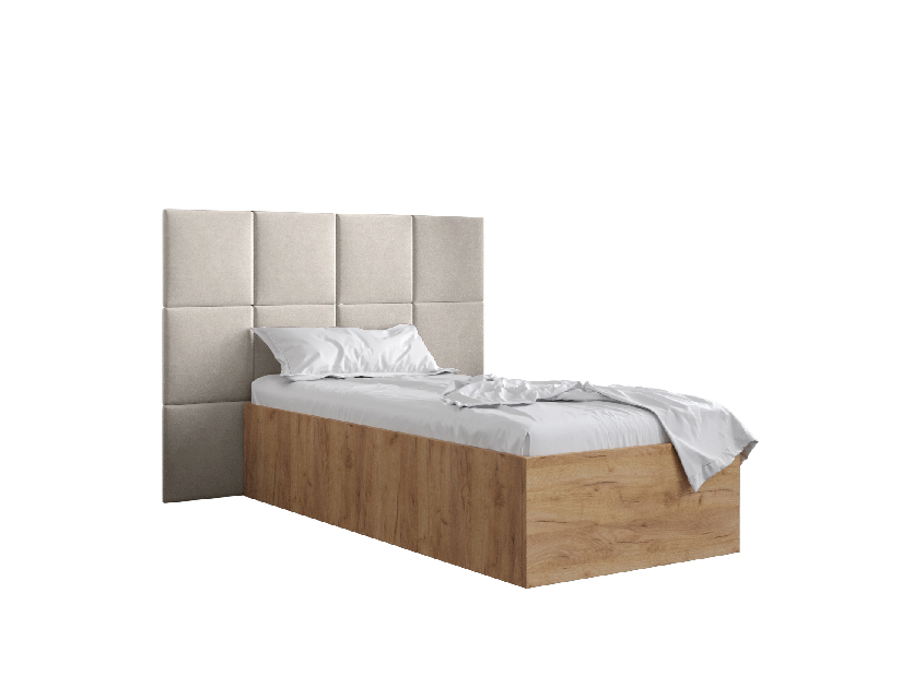 Jednostruki krevet s tapeciranim uzglavljem 90 cm Brittany 4 (hrast craft zlatni + krem) (s podnicom)