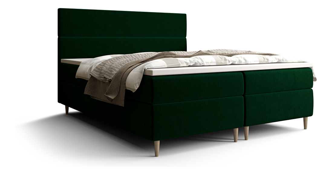 Bračni krevet Boxspring 160 cm Flu Comfort (tamnozelena) (s madracem i prostorom za odlaganje)