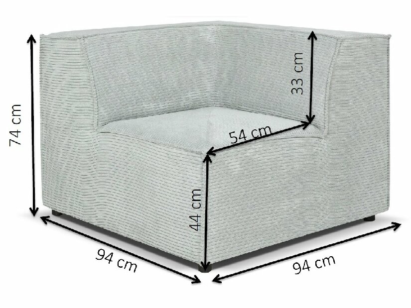 Modul kauča (kutni dio) Cuboid (siva)