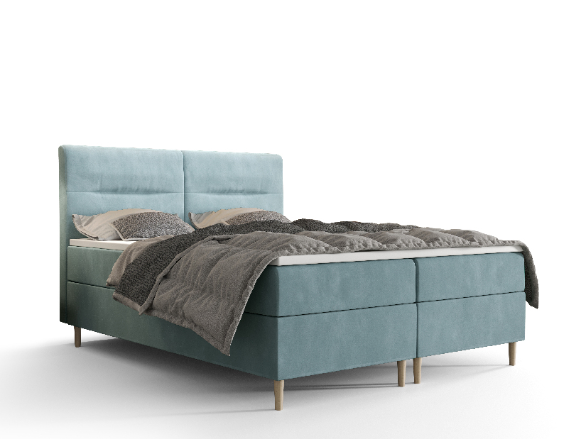Bračni krevet Boxspring 180 cm Saruta (sivo plava) (s madracem i prostorom za odlaganje)