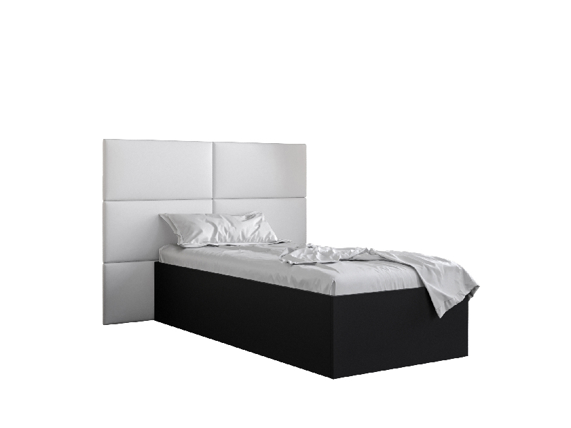 Jednostruki krevet s tapeciranim uzglavljem 90 cm Brittany 2 (crna mat + bijela) (s podnicom)