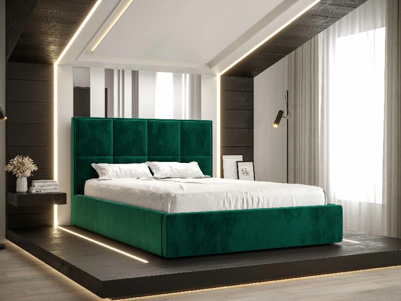 Bračni krevet 160 cm Gino (tamnozelena) (s podnicom i prostorom za odlaganje)