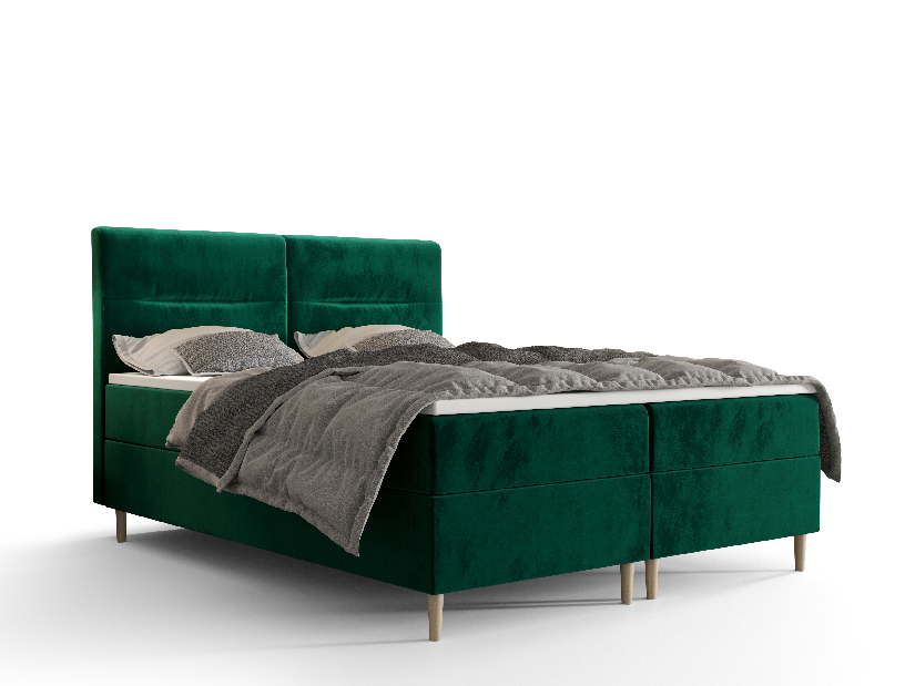 Bračni krevet Boxspring 180 cm Saruta (maslinasto zelena) (s madracem i prostorom za odlaganje)