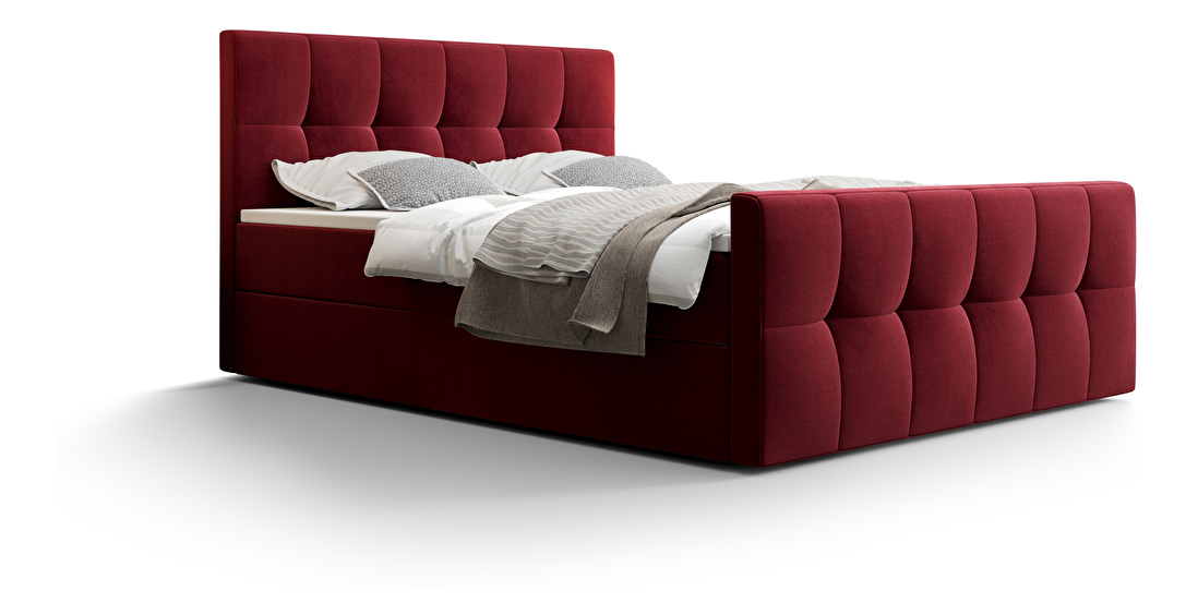 Bračni krevet Boxspring 180 cm Macheta Comfort (bordo) (s madracem i prostorom za odlaganje)