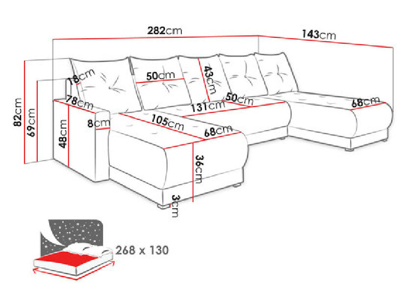Sofa na razvlačenje s prostorom za odlaganje U (Lux 29)