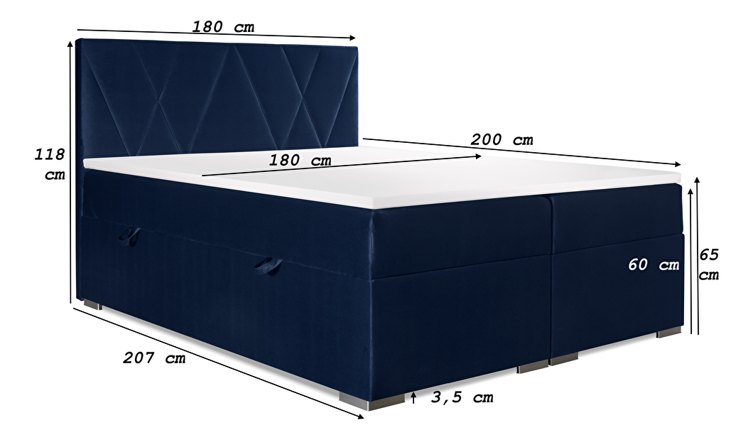 Bračni krevet Boxspring 180 cm Lanarra (tamno plava) (s prostorom za odlaganje)