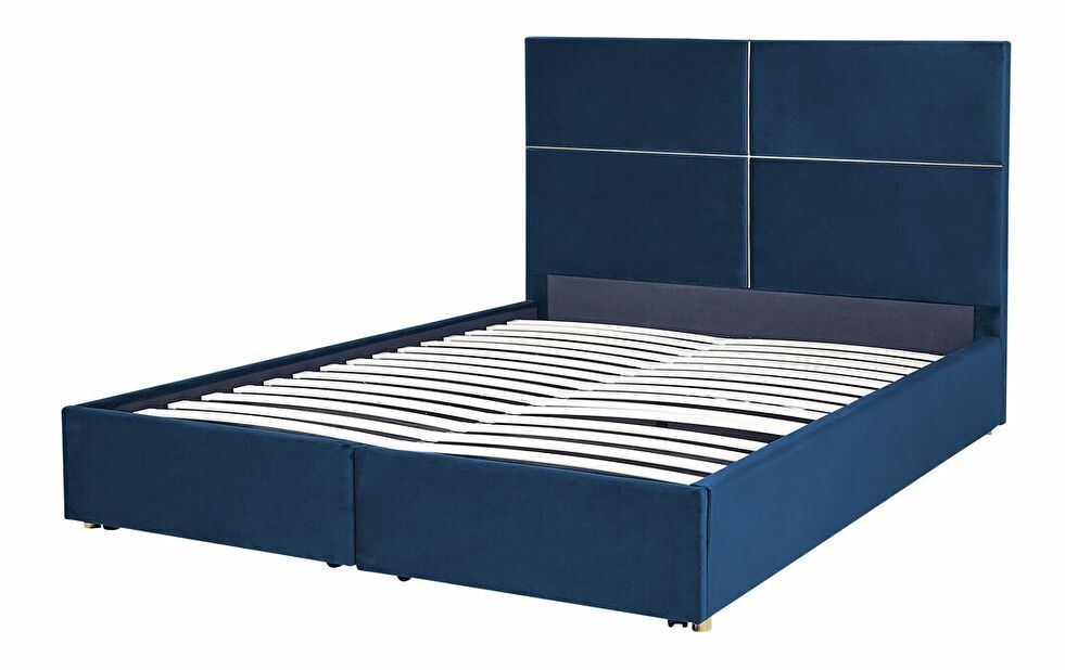 Bračni krevet 180 cm Vissarion (plava) (s podnicom i prostorom za odlaganje)