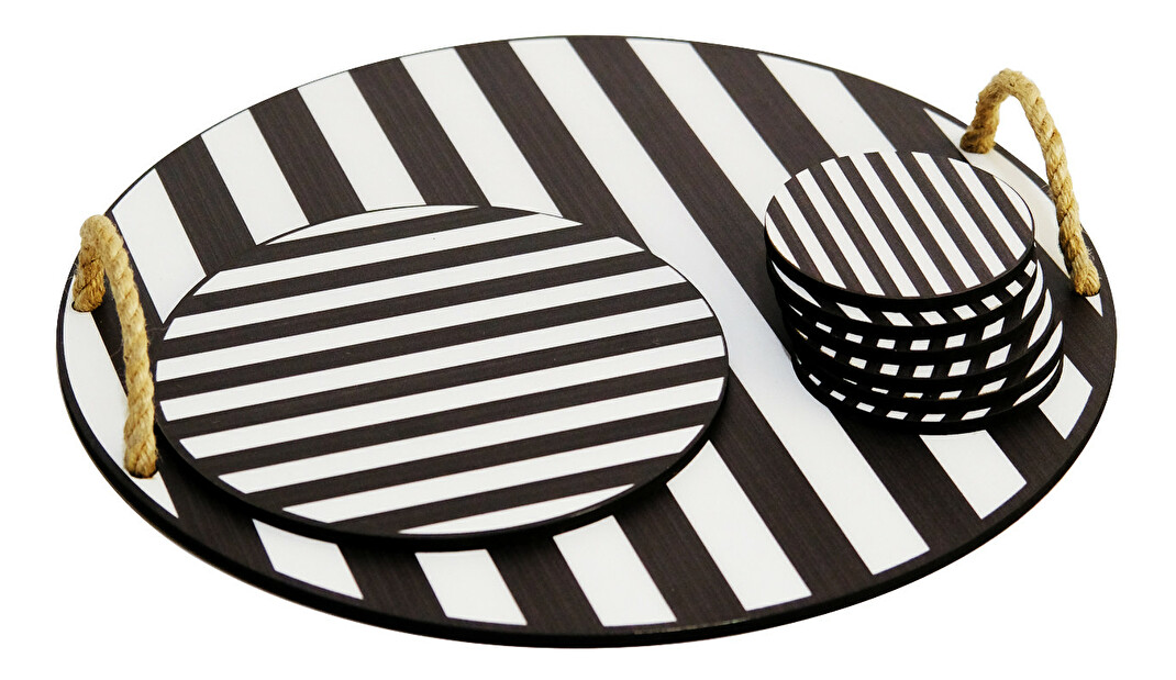 Set podmetača za tanjure i šalice (8 kom.) Pluto Stripes (crna + bijela)