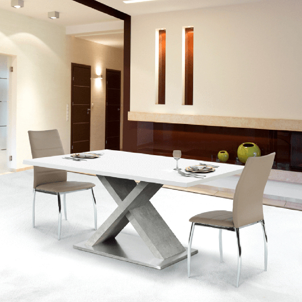 Blagovaonski stol Farnali (bijeli sjaj + beton) *rasprodaja