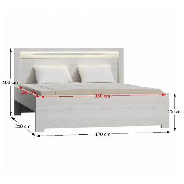 Bračni krevet 160 cm Inneas (jasen bijeli) (S podnicom) 