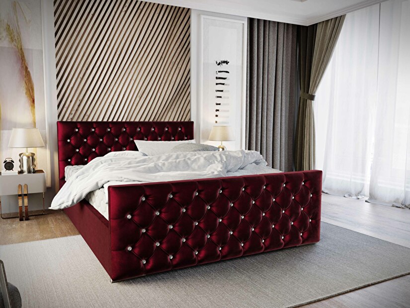 Bračni krevet 160 cm Quintin (bordo) (s podnicom i prostorom za odlaganje)