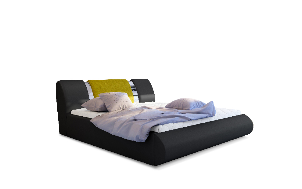 Bračni krevet 180 cm Fabio (crna + žuta) (s podnicom i prostorom za odlaganje)