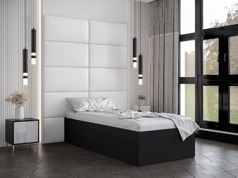 Jednostruki krevet s tapeciranim uzglavljem 90 cm Brittany 1 (crna mat + bijela) (s podnicom)