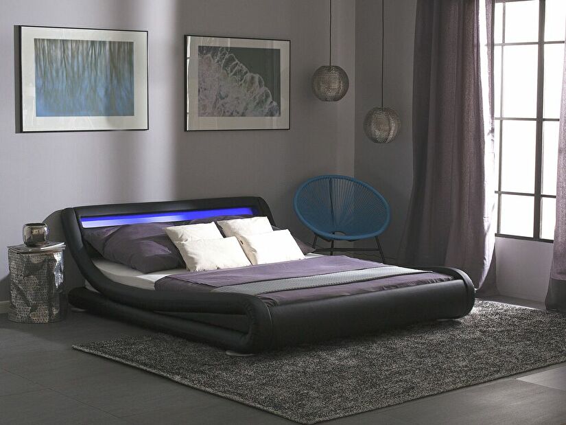 Bračni krevet 140 cm AVENUE (s podnicom i LED rasvjetom) (crna) *rasprodaja 