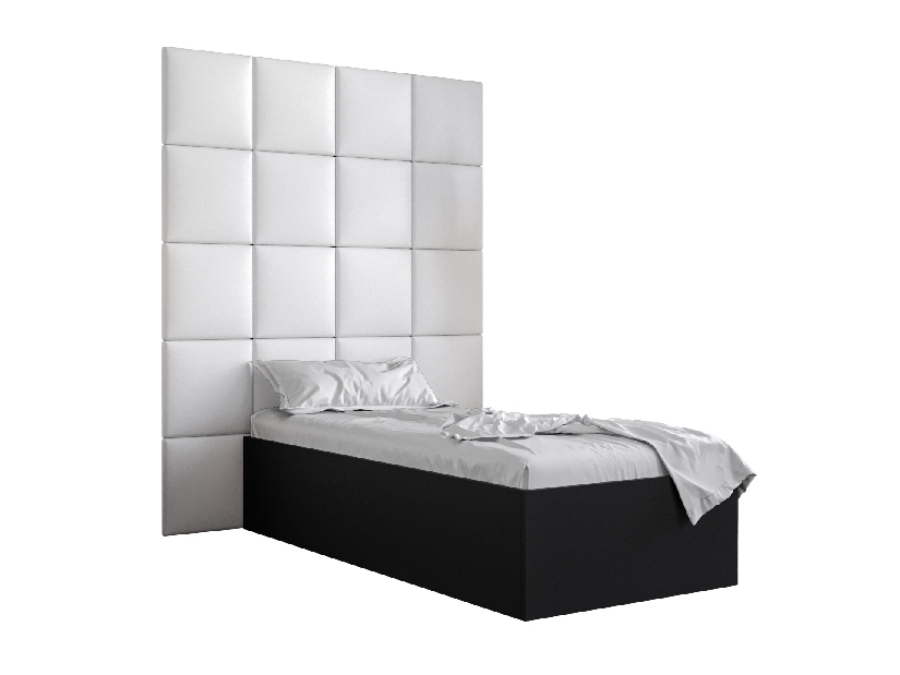 Jednostruki krevet s tapeciranim uzglavljem 90 cm Brittany 3 (crna mat + bijela) (s podnicom)