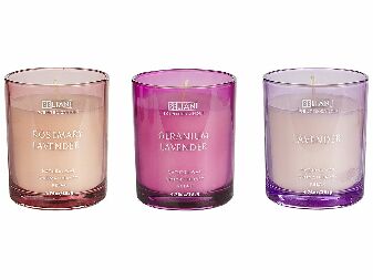 Set 3 kom. mirisnih svijeća lavanda/ružmarin i lavanda/geranium i lavanda Joyza (ružičasta)