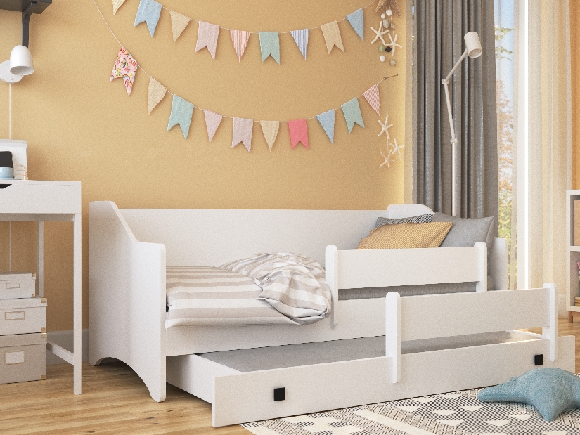 Dječji krevet na razvlačenje 160x80 cm Naty II (s podnicom i madracem) (bijela + siva)