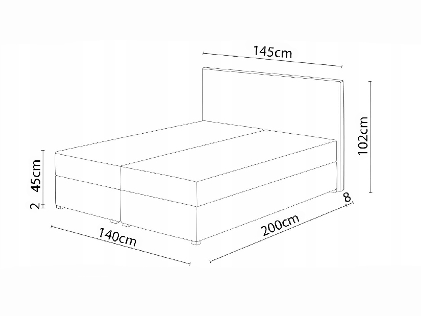 Bračni krevet Boxspring 140x200 cm Mimosa (s podnicom i madracem) (crna + crna)