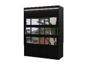 Ormar za garderobu Fioren (crna) (s LED rasvjetom) (s ogledalom)