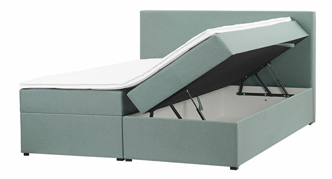 Bračni krevet Boxspring 160 cm SENNOR (s madracima i prostorom za odlaganje) (svijetlo zelena)