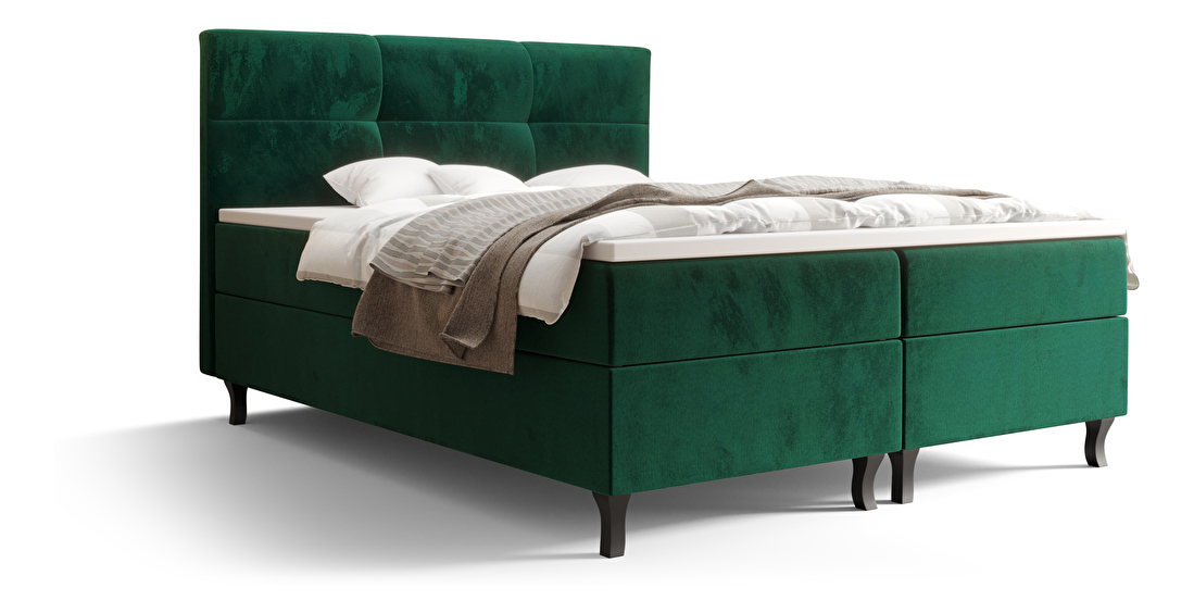 Bračni krevet Boxspring 180 cm Lumba (maslinasto zelena) (s madracem i prostorom za odlaganje)