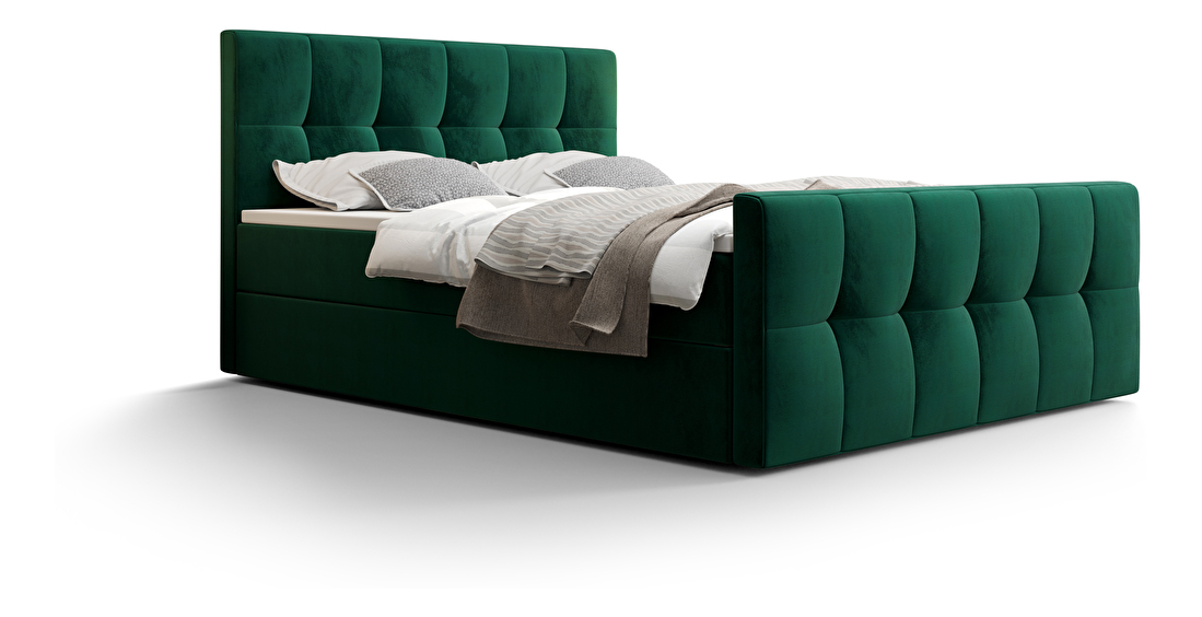 Bračni krevet Boxspring 160 cm Macheta (maslinasto zelena) (s madracem i prostorom za odlaganje)