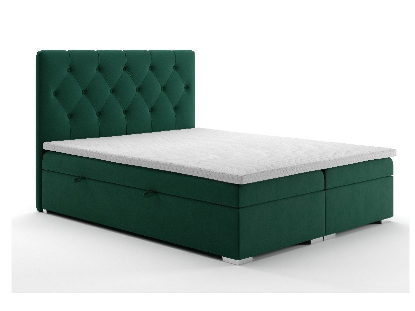 Bračni krevet Boxspring 160 cm Ronda (tamno zelena) (s prostorom za odlaganje)
