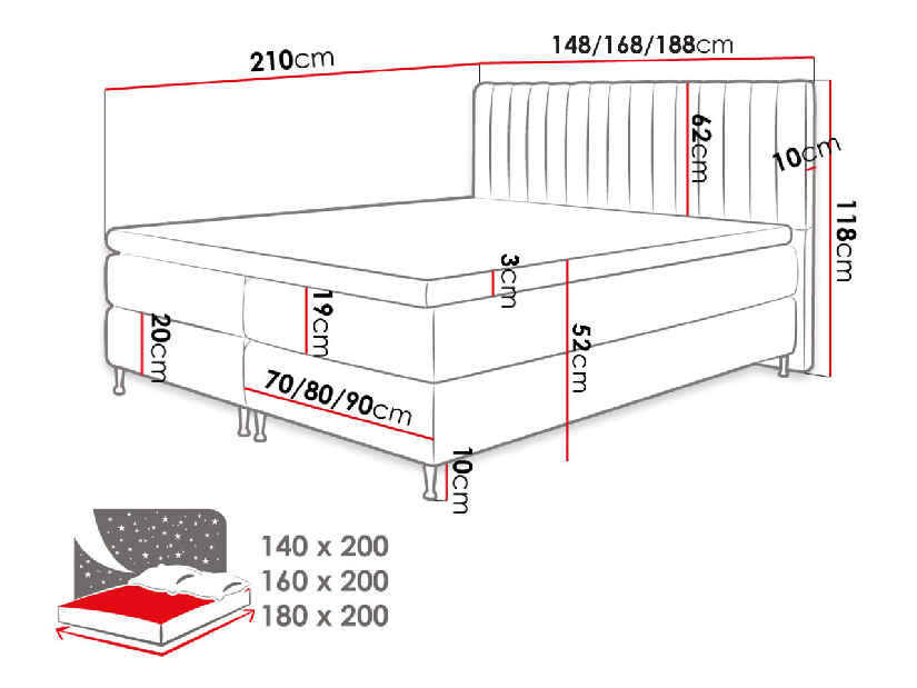 Kontinentalni krevet 140 cm Mirjan Rondel (fresh 01)