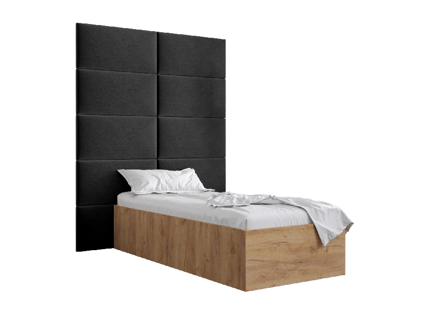 Jednostruki krevet s tapeciranim uzglavljem 90 cm Brittany 1 (hrast craft zlatni + crna) (s podnicom)