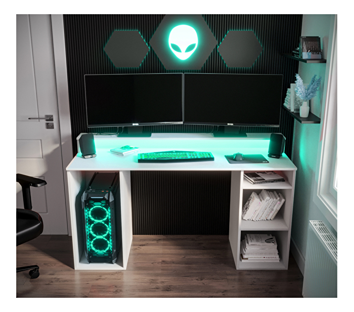 Gaming PC stol Garrick 1 (biely) (s LED RGB rasvjetom)