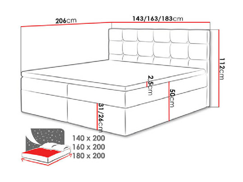 Kontinentalni krevet 140 cm Cinara (muna 08)