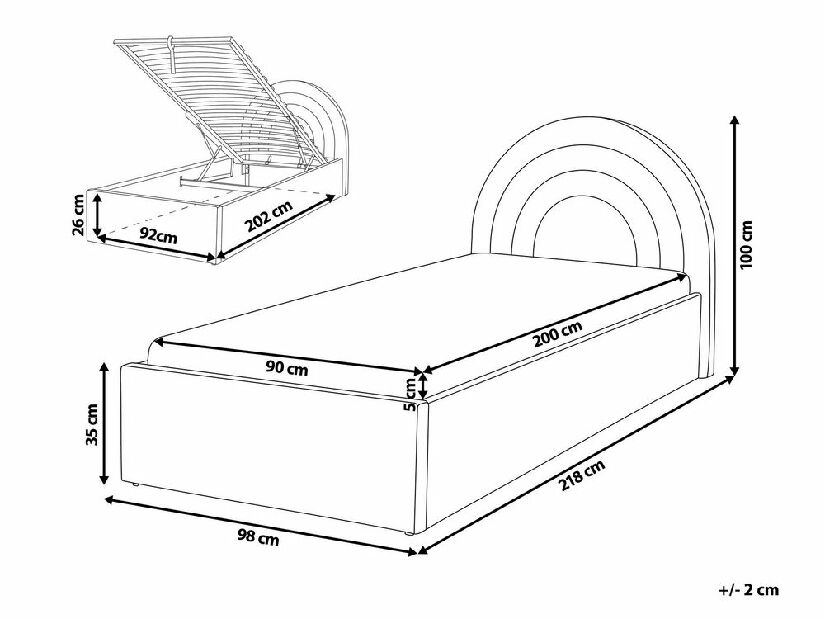 Jednostruki krevet 90 cm Annesile (bež) (s podnicom) (s prostorom za odlaganje)