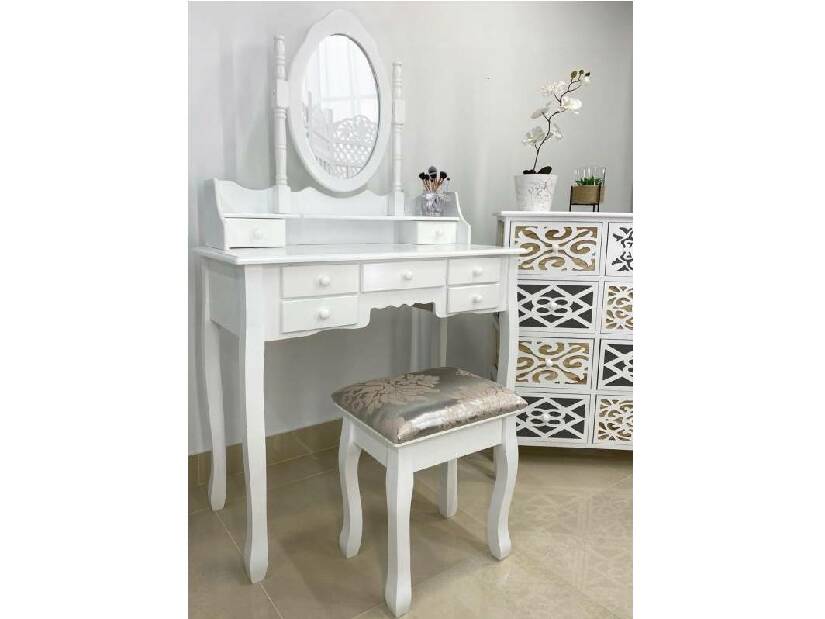 Toaletni stolić s tabureom Pompadour (bijela)