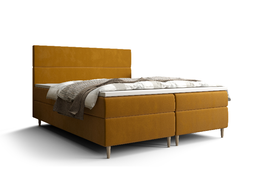 Bračni krevet Boxspring 180 cm Flu (zlatna) (s madracem i prostorom za odlaganje)