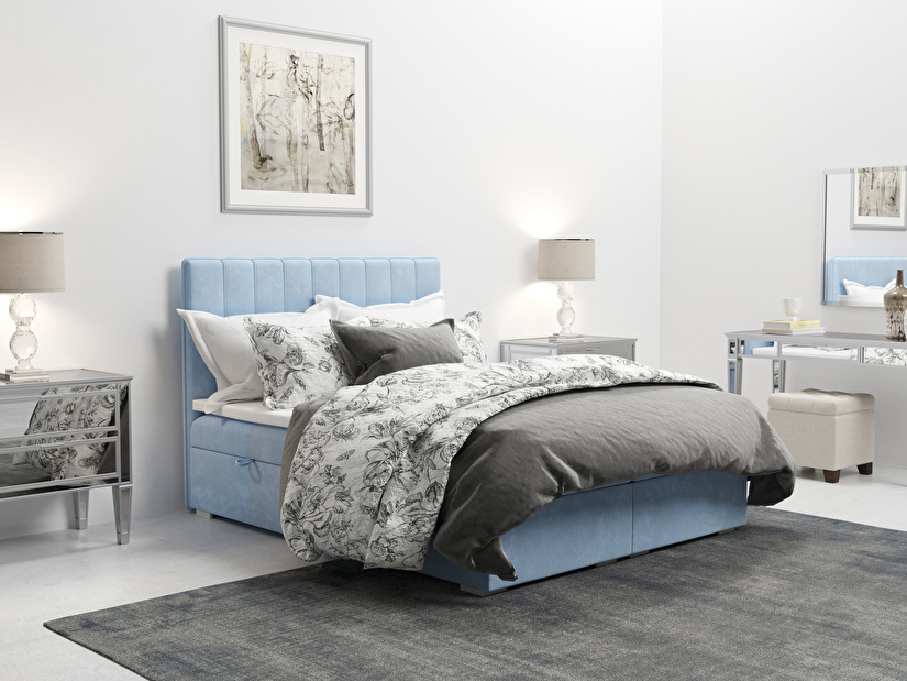 Bračni krevet Boxspring 160 cm Ranaly (plava) (s prostorom za odlaganje)