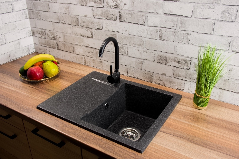 Kuhinjski sudoper Dalgam (crna + tekstura) (bez otvora za bateriju) (L)