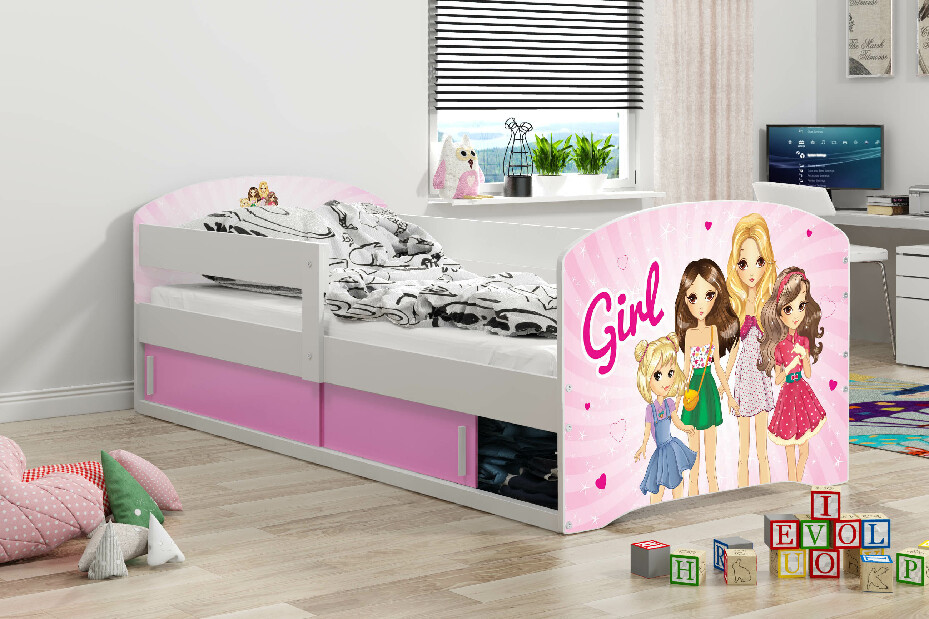 Dječji krevet 80 x 160 cm Lukan (bijela + uzorak girls) (s podnicom, madracem i prostorom za odlaganje)