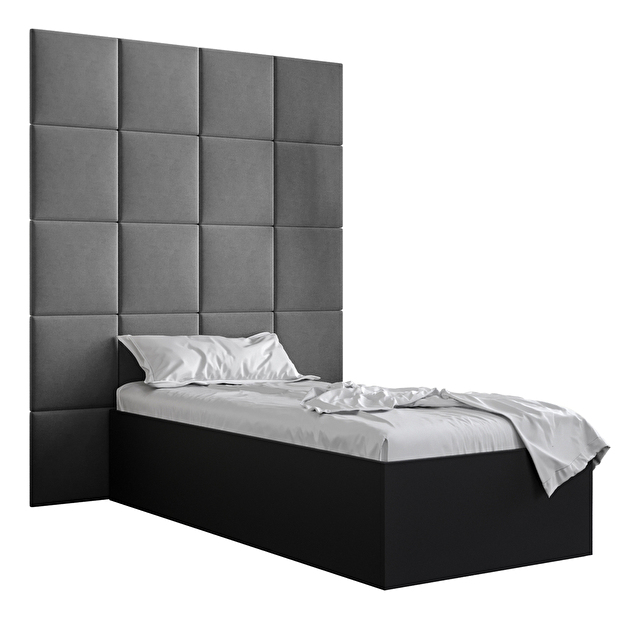 Jednostruki krevet s tapeciranim uzglavljem 90 cm Brittany 3 (crna mat + siva) (s podnicom)