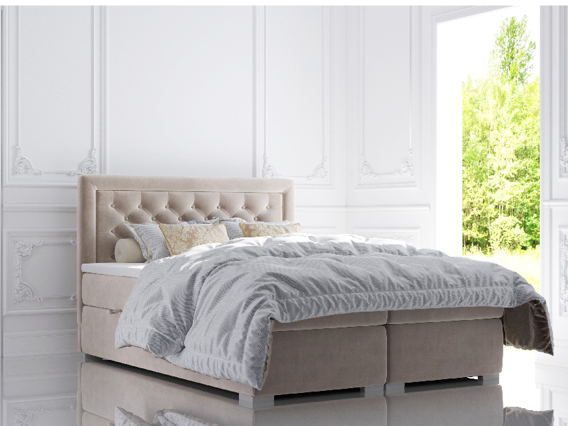 Bračni krevet Boxspring 160 cm Gllamy (bijela ekokoža) (s prostorom za odlaganje)