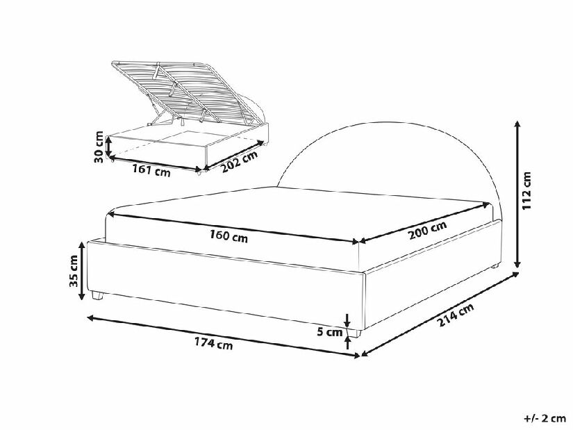 Bračni krevet 160 cm Verena (svijetlobež) (s podnicom i prostorom za odlaganje)