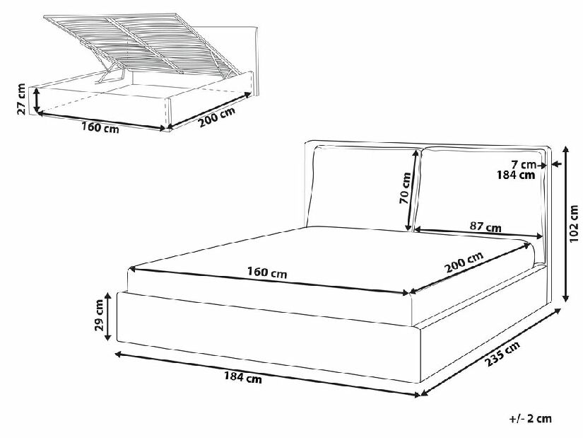 Bračni krevet 160 cm Berit (bijela) (s podnicom) (s prostorom za odlaganje)