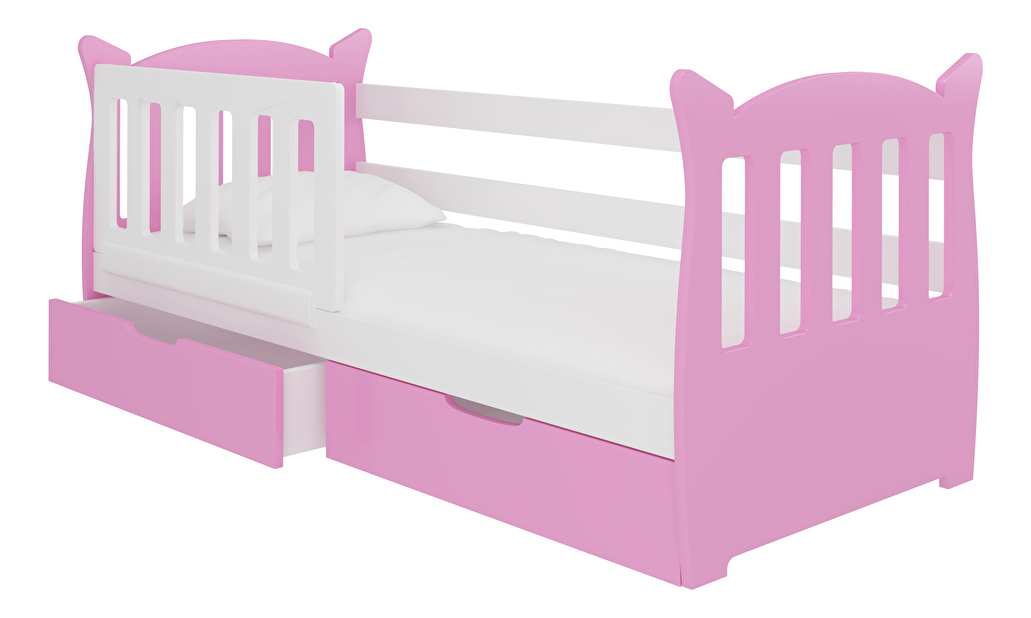 Dječji krevet 160x75 cm Lenka (s podnicom i madracem) (bijela + ružičasta)