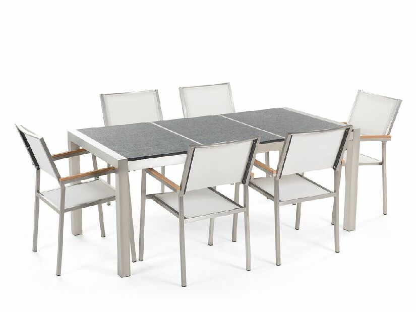 Vrtni blagovaonski set Grosso (siva + grafit) (bijele stolice) (za 6 osoba) (granit)