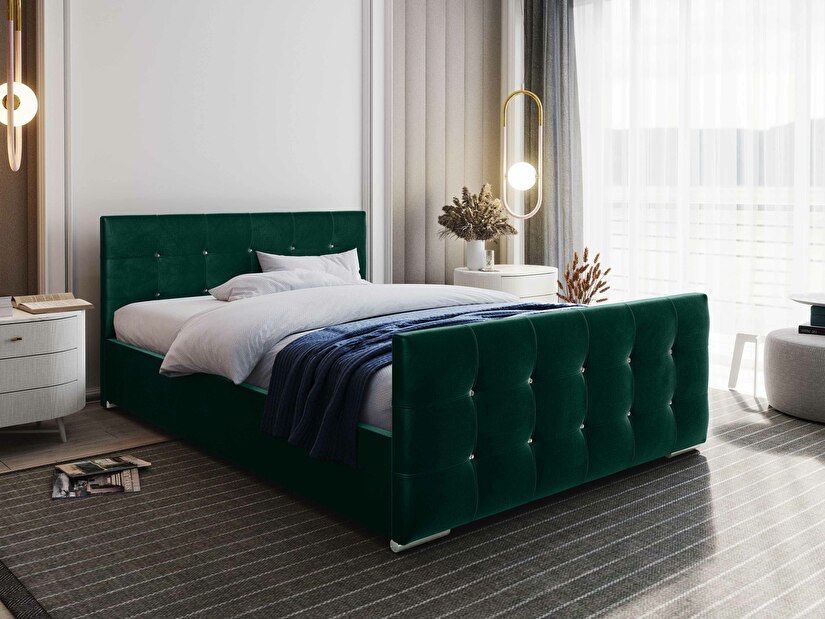 Bračni krevet 180 cm Darrin (tamnozelena) (s podnicom i prostorom za odlaganje)