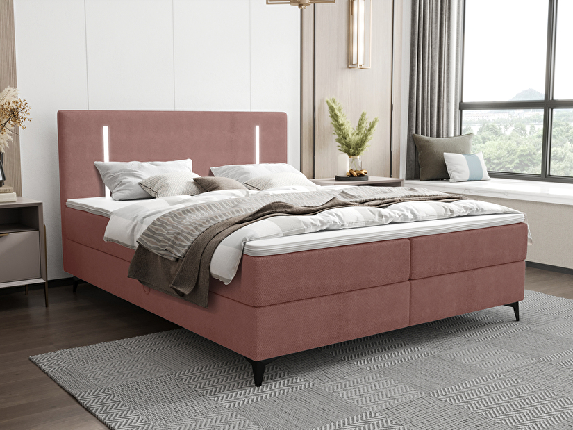Bračni krevet 180 cm Ortega Comfort (terakota) (s podnicom i madracem, s prostorom za odlaganje) (s LED rasvjetom)