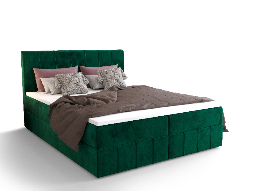 Bračni krevet Boxspring 160 cm Barack (maslinasto zelena) (s madracem i prostorom za odlaganje)