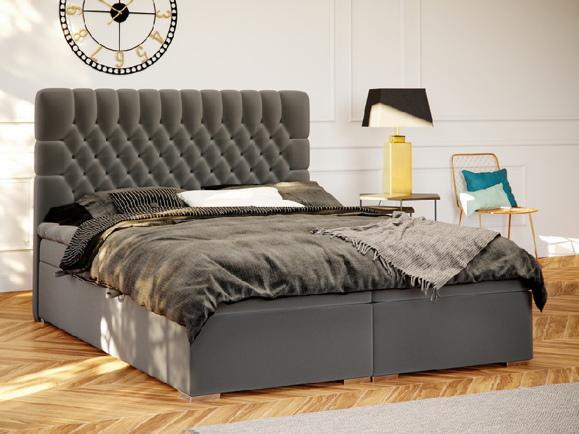 Bračni krevet Boxspring 180 cm Daliny (crna ekokoža) (s prostorom za odlaganje)