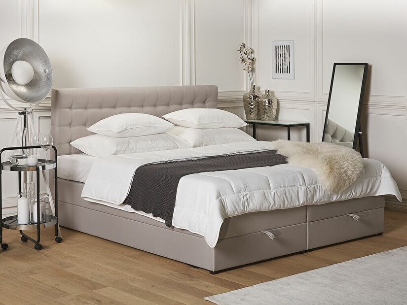 Kontinentalni krevet 180 cm MAGNEZ (siva) (s madracem i prostorom za odlaganje)