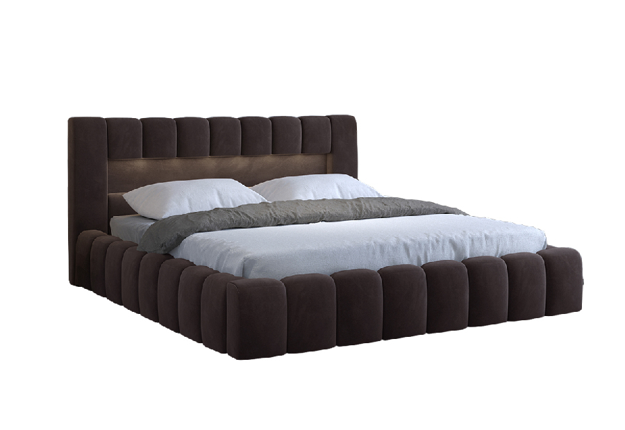 Bračni krevet 180 cm Luxa (tamno smeđa) (s podnicom, s prostorom za odlaganje i LED)