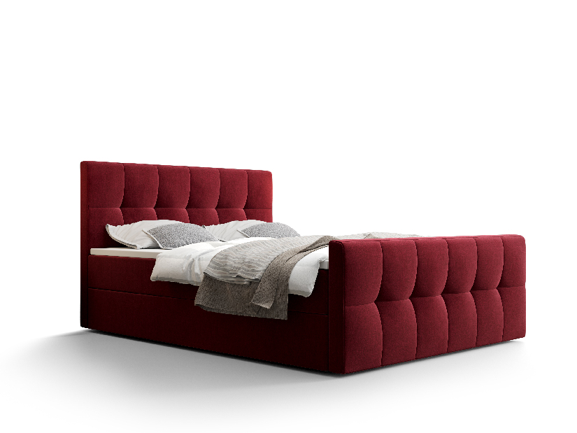Bračni krevet Boxspring 180 cm Macheta (bordo) (s madracem i prostorom za odlaganje)